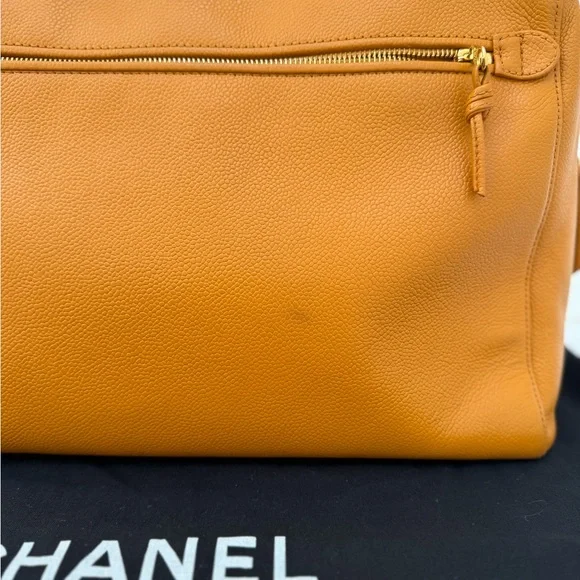 Authentic Chanel Orange Timeless Caviar Dome Zip Tote Shoulder Bag - Picture 8 of 16